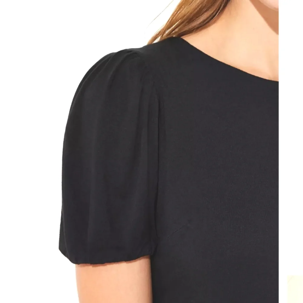 NWT LOFT Black Puff Sleeve Flounce Dress, Size 6 - Picture 4 of 9